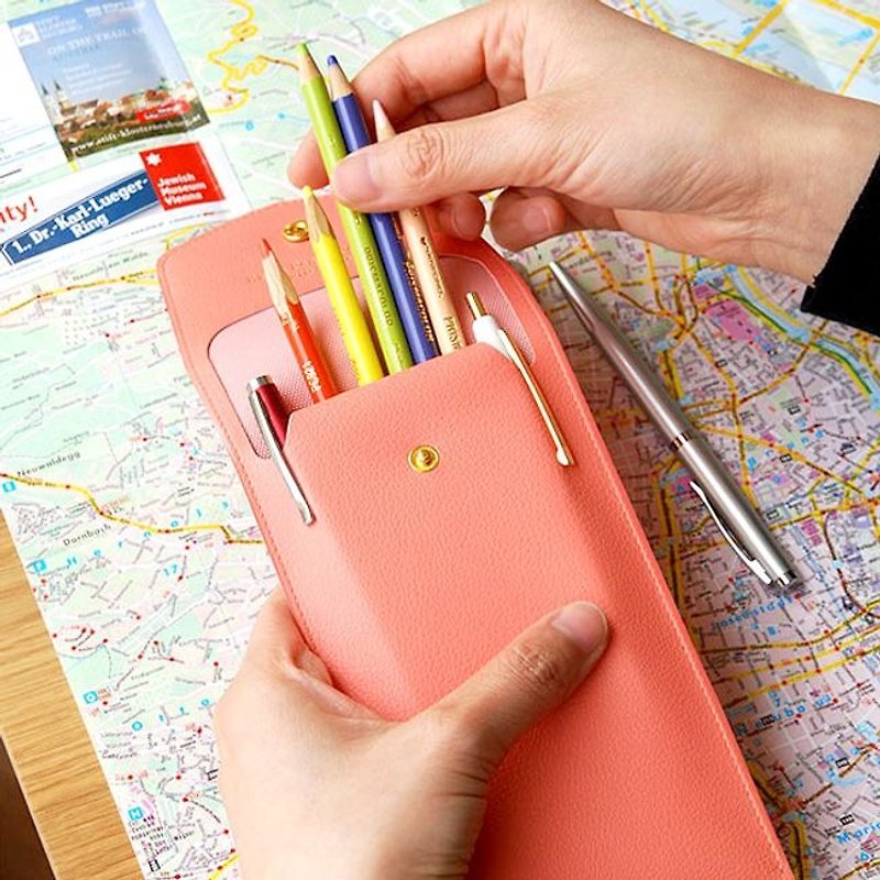 PLEPIC-珍爱仿皮金扣笔袋-珊瑚粉,PPC93570 - 铅笔盒/笔袋 - 人造皮革 粉红色