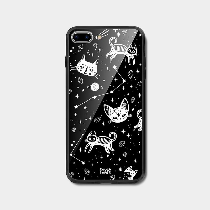 星际猫咪 | 钢化玻璃镜面印花手机壳 - 手机壳/手机套 - 塑料 黑色