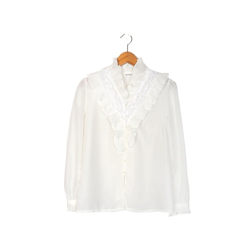 【蛋植物古着】白雪幻梦蕾丝纯白古着衬衫 - 女装衬衫 - 聚酯纤维 白色