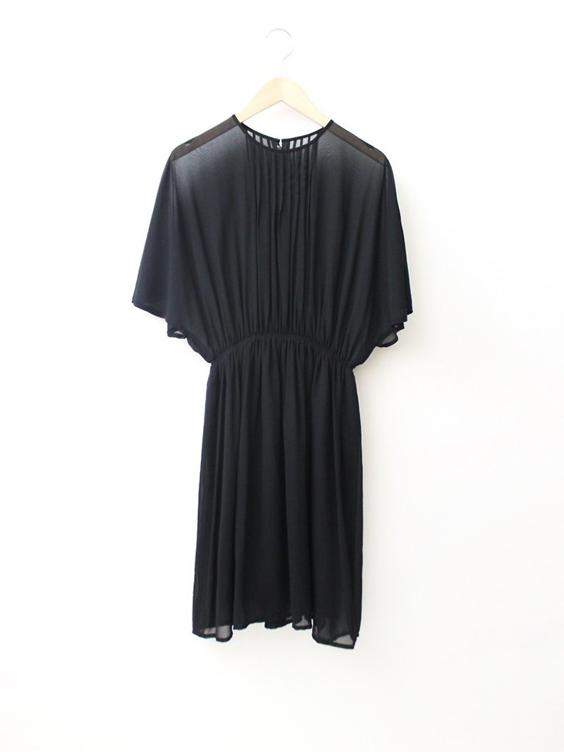 【RE0809D1361】夏日本制复古简约黑色宽松短袖古着洋装 - 洋装/连衣裙 - 聚酯纤维 黑色