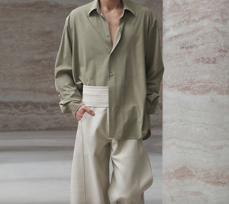 河堤 La jetée 多穿法新中式衬衫 - 男装衬衫 - 其他材质 绿色
