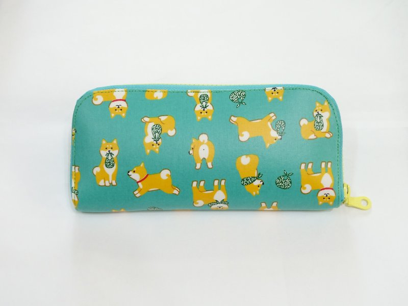 玩布手作。日本柴犬(湖水绿) 防水布 长夹 皮夹 钱包 - 皮夹/钱包 - 防水材质 绿色
