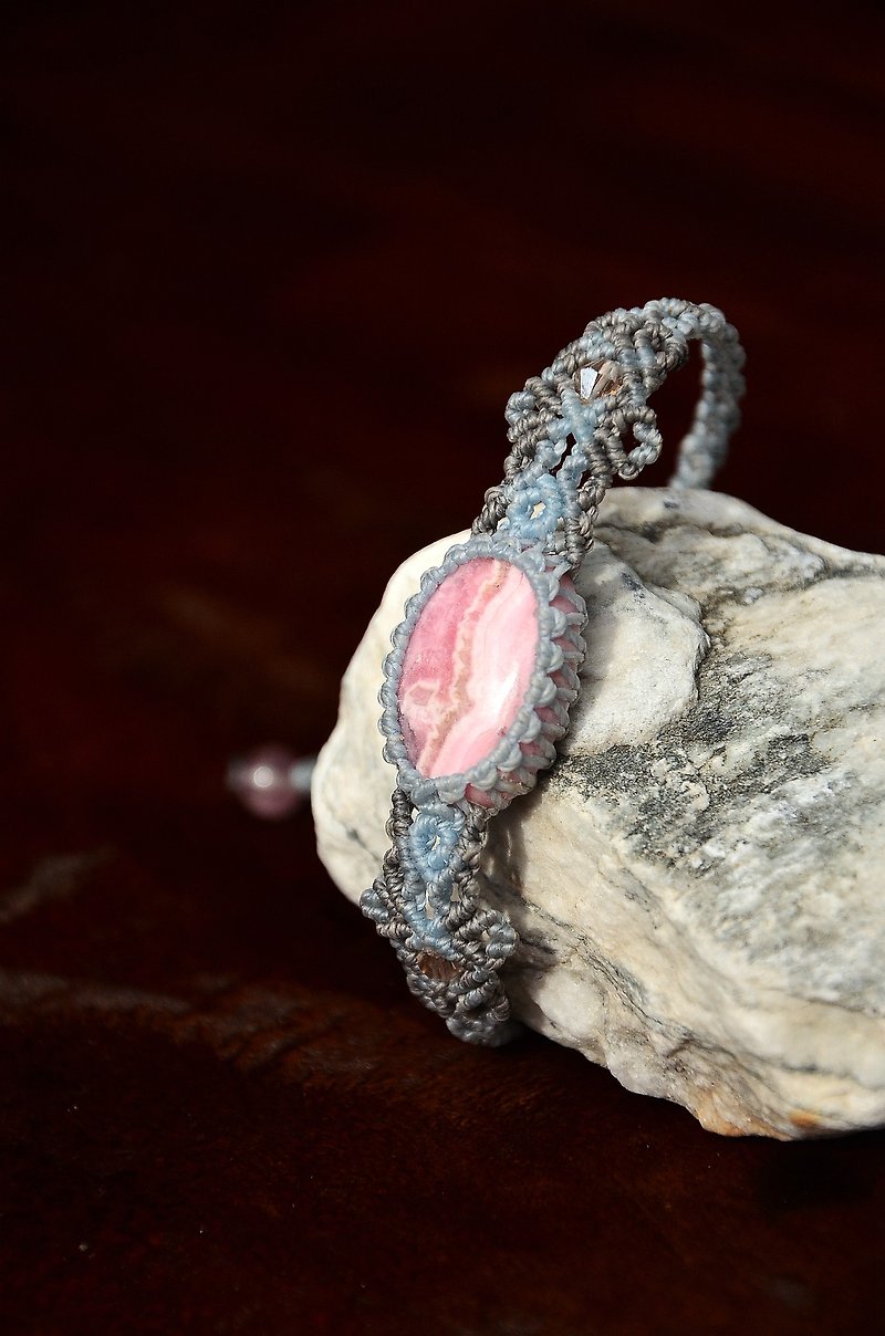天然水晶-紅紋石-手制编绳项链 - 手链/手环 - 宝石 粉红色
