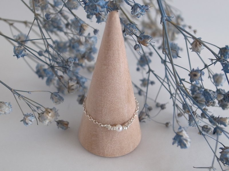 【戒指】链戒 925 纯银   基本款 珍珠戒指 情人节礼物 - 戒指 - 纯银 白色
