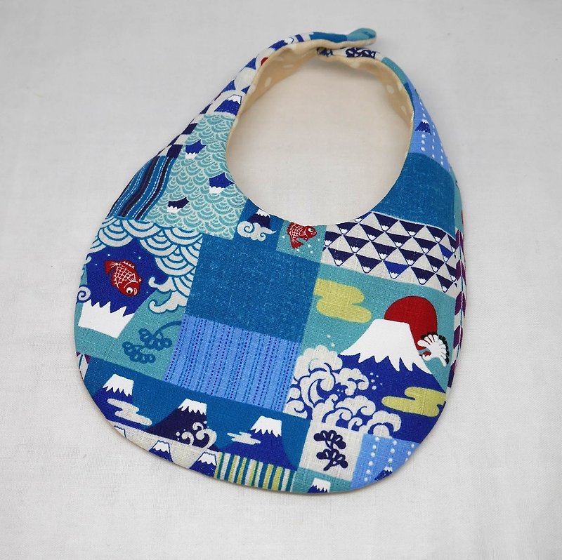 Japanese Handmade Baby Bib - 围嘴/口水巾 - 棉．麻 蓝色