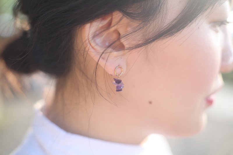 小圈紫水晶耳环 天然紫水晶 纯银度18k金 可爱 小资 上班族 礼物 - 耳环/耳夹 - 水晶 紫色