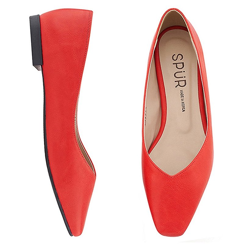 PRE-ORDER – SPUR 简约方头平底鞋 MS9038 RED - 女款休闲鞋 - 人造皮革 
