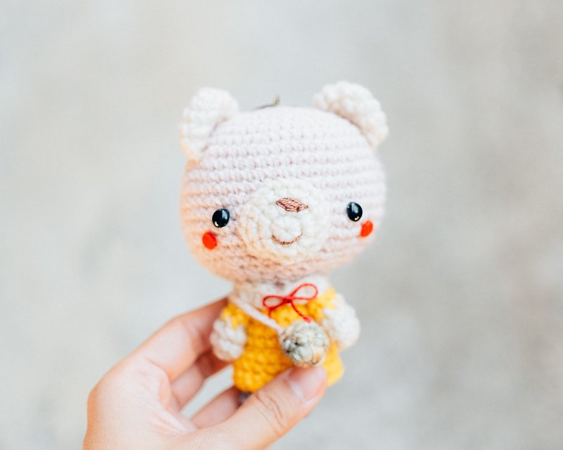 OOAK Gifts - Keychain Amigurumi a Cute Bear Wearing Yellow Dress/ Crochet keyring/ Cozy doll. - 钥匙链/钥匙包 - 其他材质 黄色