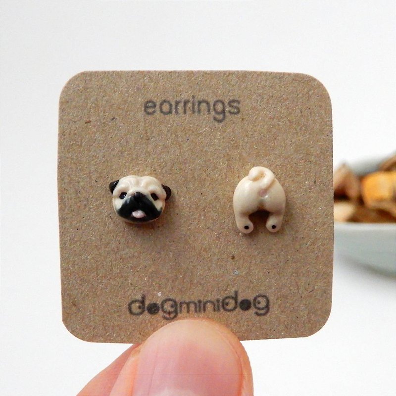 ฺPug earrings with papercraft box for dog lovers. - 耳环/耳夹 - 其他材质 