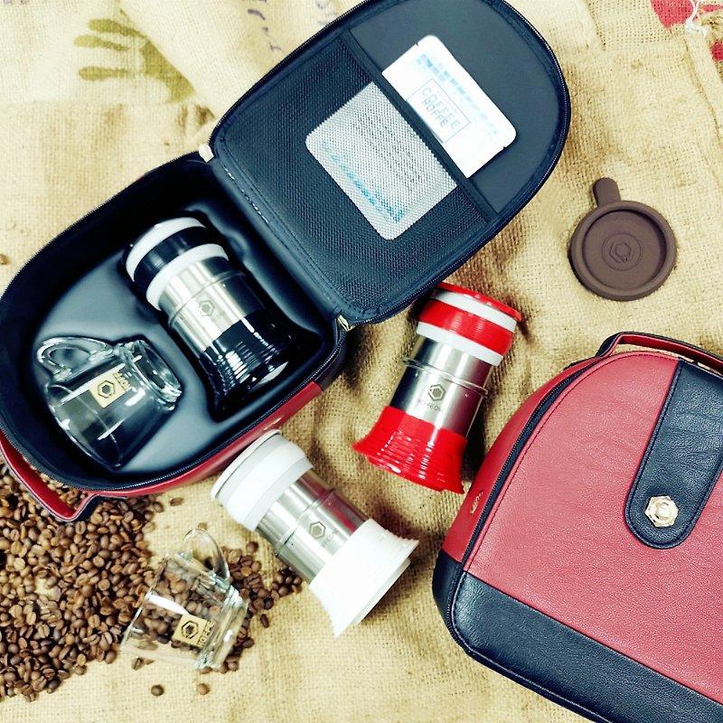 【现货】露营超好用 HOFFE mini cafe 随身咖啡机 优惠组合 - 咖啡壶/周边 - 其他金属 红色