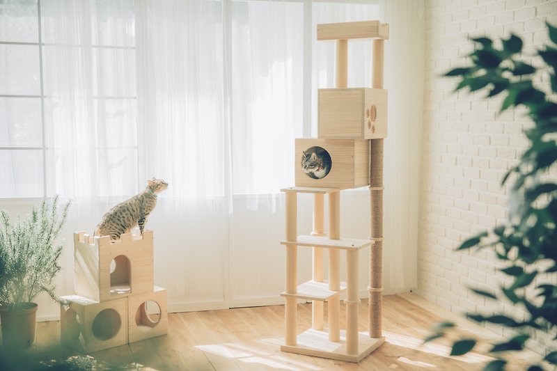 【L001】MiCHA 梦工房 - 乐高概念猫跳台 - 幸福豪宅 - 抓板/跳台 - 木头 咖啡色