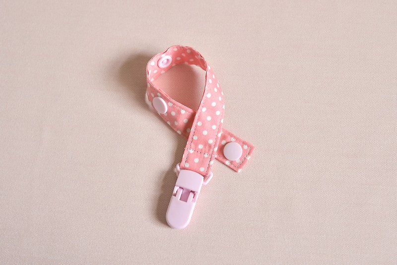 粉红波点 - 夹式奶嘴链 / 玩具带 - 围嘴/口水巾 - 棉．麻 粉红色