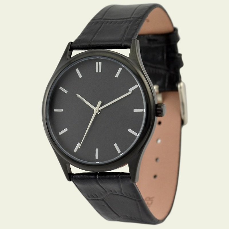 黑色简约手表(银色条钉) - 男表/中性表 - 不锈钢 黑色