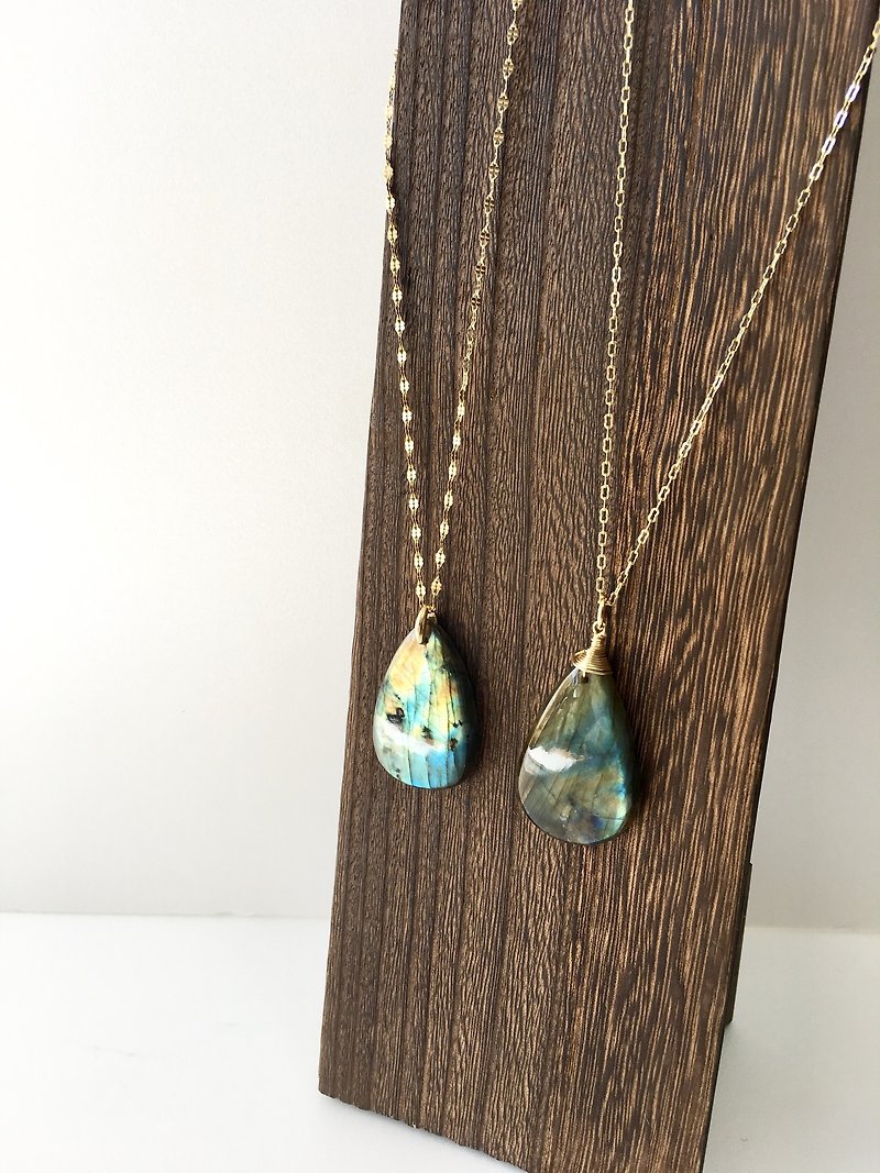  Labradorite long necklace - 长链 - 石头 蓝色