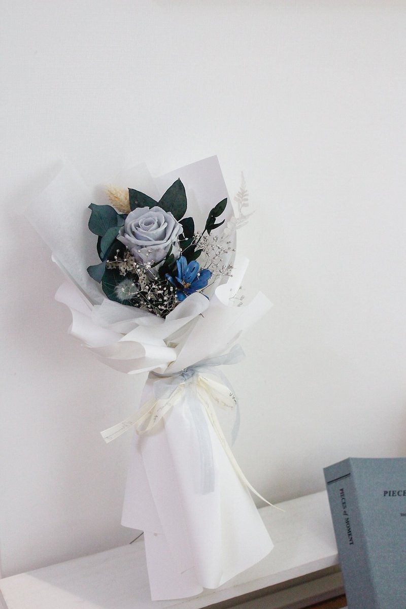 冷灰蓝单朵永生玫瑰 - 干燥花/捧花 - 植物．花 