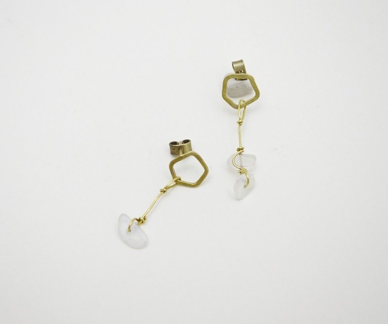 简单的图形-#5·月光石·黄铜耳环 - 耳环/耳夹 - 其他金属 金色