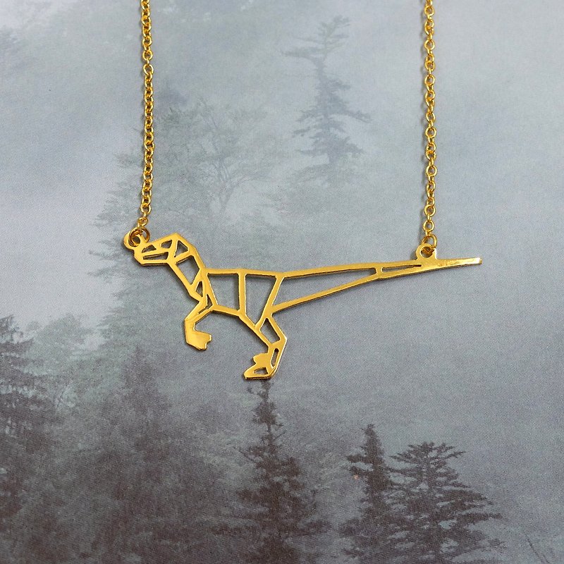 Velociraptor,Origami, Dinosaur Necklace, Gold Plated Necklace, Gift for her - 项链 - 其他金属 金色