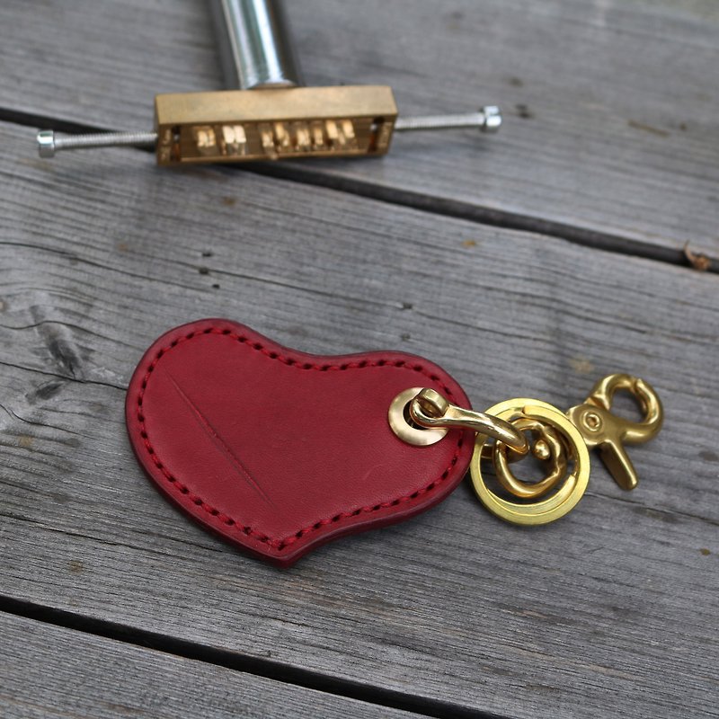 <隆鞄工坊>爱心钥匙圈-深红色 - 钥匙链/钥匙包 - 真皮 红色