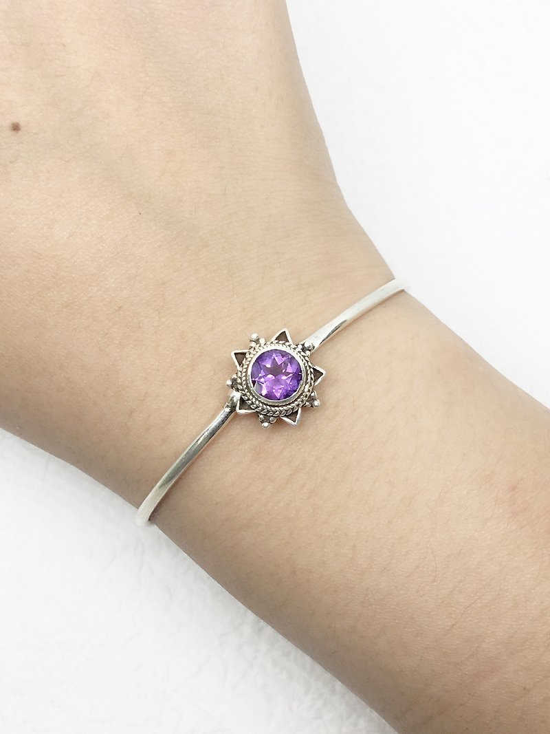 紫水晶925纯银星星设计手环手镯 尼泊尔手工镶嵌制作 - 手链/手环 - 宝石 紫色