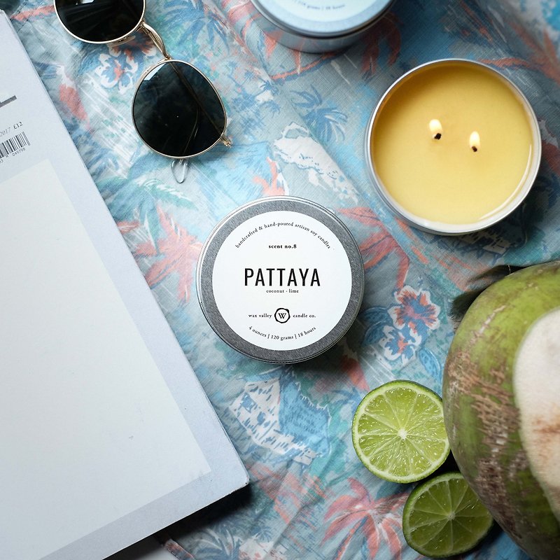 Soy Candle Pattaya Blend Travel Tin - Coconut & Lime - 蜡烛/烛台 - 其他材质 银色