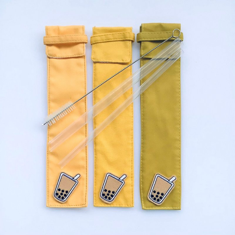 【美吉吸管 x 21.5cm】橘黄色系收纳袋+双尺寸三件组 - 环保吸管 - 其他材质 黄色