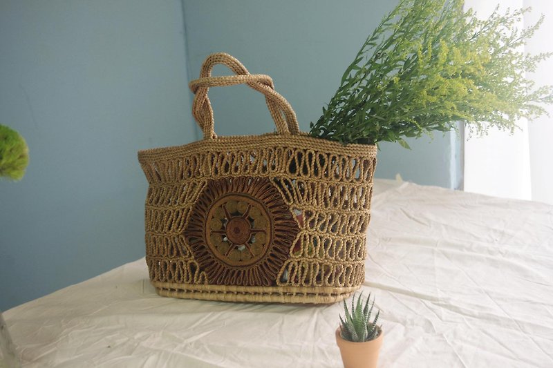 古董包-日本藤制野餐编织包 - 手提包/手提袋 - 其他材质 卡其色