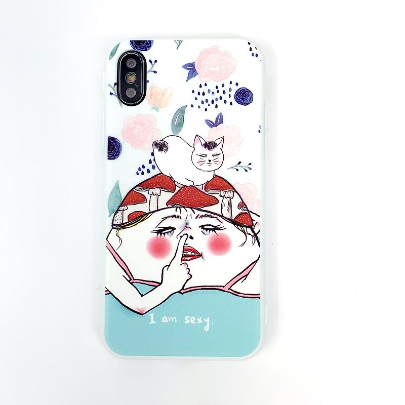 猪鼻女与猫 - iPhone 手机壳 (全软壳) - 手机壳/手机套 - 塑料 白色