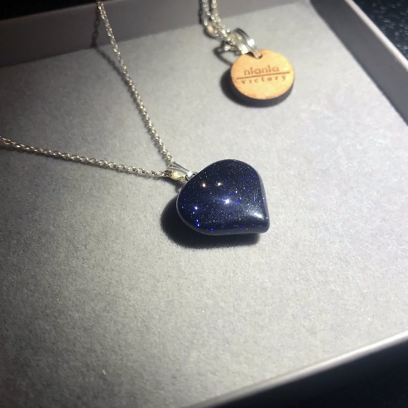 Gemstone Necklace | Blue Goldstone Hearts | Sterling Silver Necklace | - 项链 - 宝石 蓝色