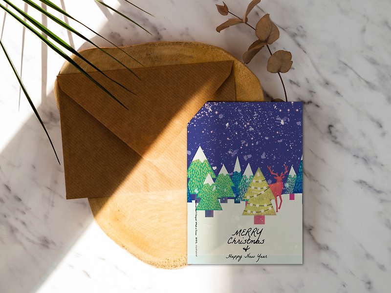 雪夜麋鹿森林圣诞卡洛可可草莓 WELKIN明信片圣诞卡片【CM17092】 - 卡片/明信片 - 纸 