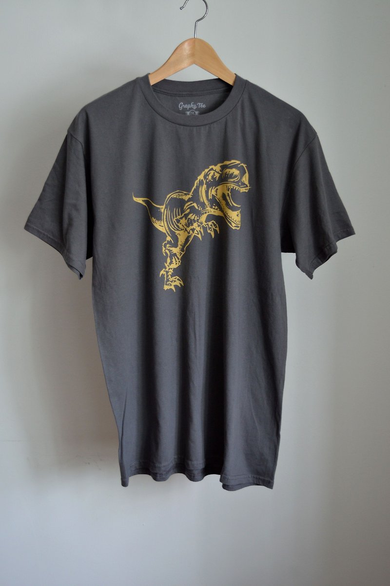 Dinosaur T Rex Men Women T-shirt Printing,Charcoal,Hand drawn,Custom T shirts - 中性连帽卫衣/T 恤 - 棉．麻 卡其色