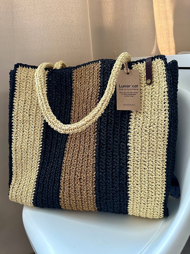 Crochet Raffia Bag, Crochet Shoulder Paper Yarn Bag, Bag Aesthetic - 手提包/手提袋 - 环保材料 