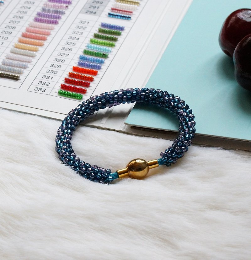 Kumihimo手织日本玻璃珠 KTS-06 ( Handbraided Kumihimo Seed Beads Bracelet ) - 手链/手环 - 玻璃 蓝色