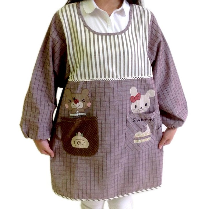 【BEAR BOY】和风长袖围裙-午茶熊与兔-咖 - 围裙 - 其他材质 