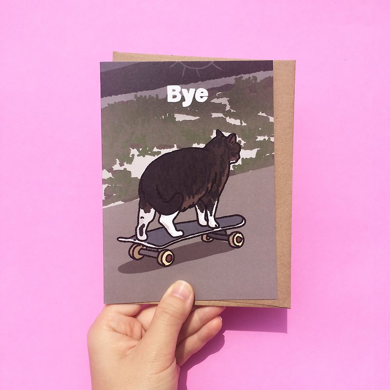 Greeting Card - BYE skateboard cat meme - 卡片/明信片 - 纸 