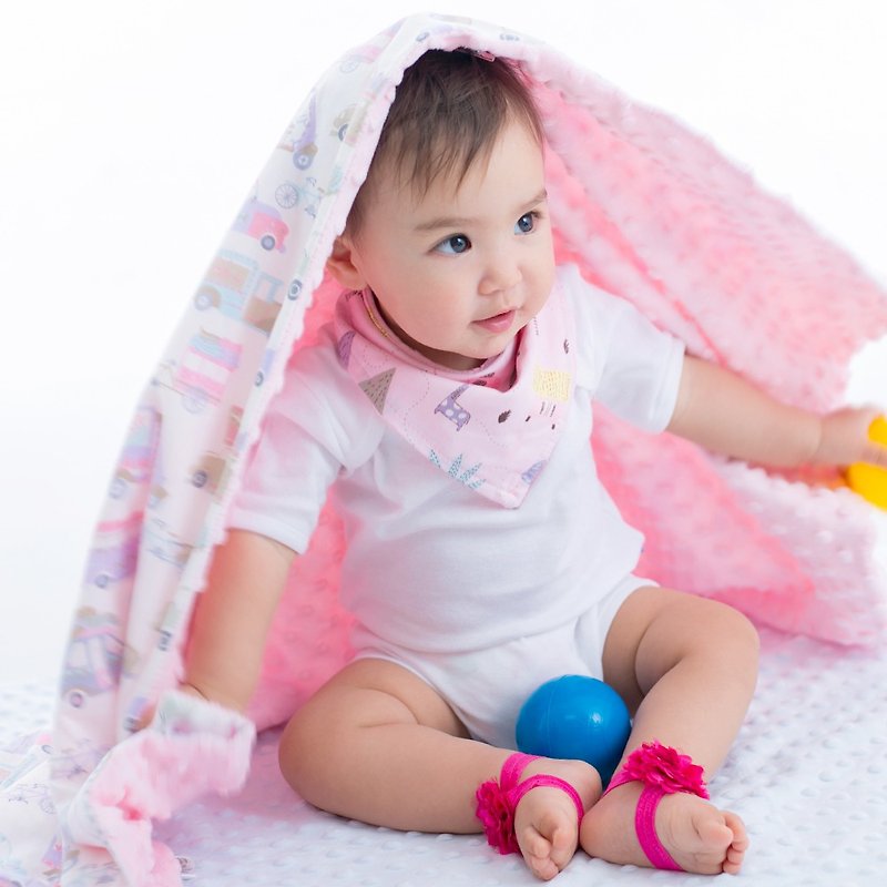 Minky多功能 点点颗粒 携带毯婴儿毯冷气毯被 粉色-汽车 - 婴儿床上用品 - 棉．麻 粉红色