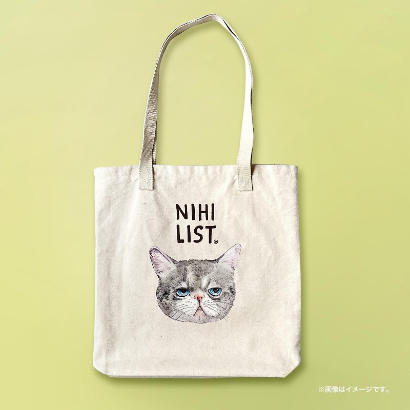 The nihilistic  cat /A3サイズ対応のトートバッグ - 手提包/手提袋 - 棉．麻 白色