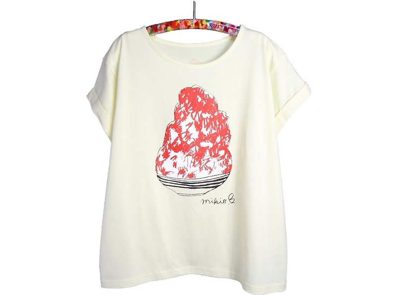 かき氷 刨冰 レディースゆるふわＴシャツ Ichigo Cream - 女装 T 恤 - 棉．麻 白色