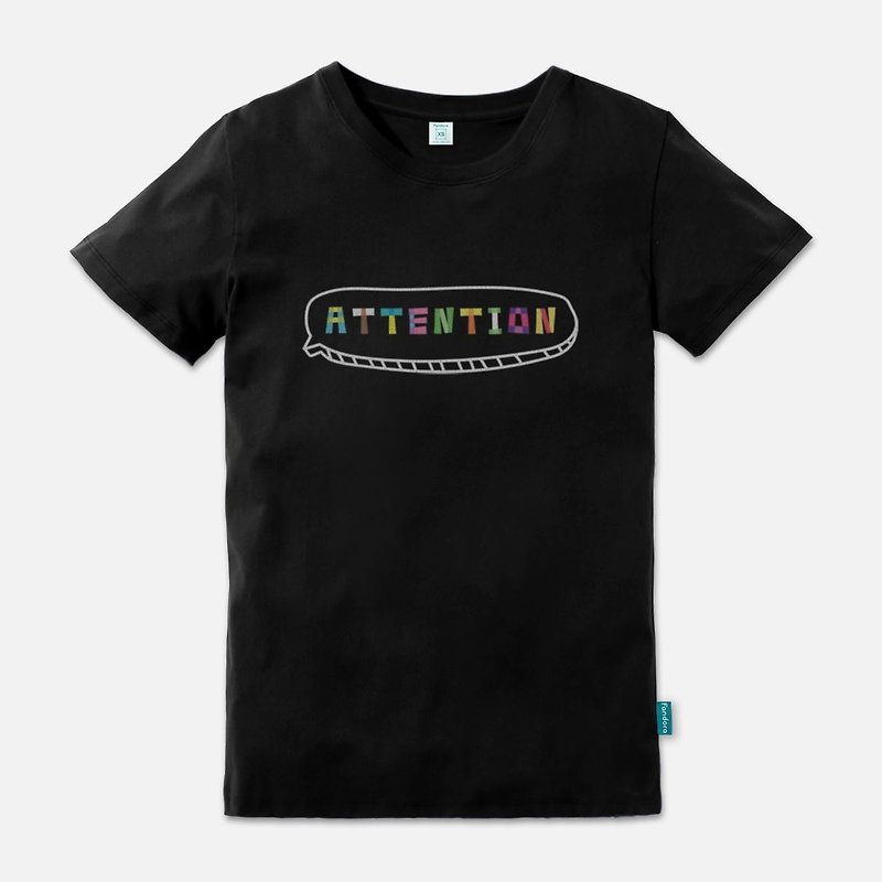 attention! - 中性版短袖T-shirt - 中性连帽卫衣/T 恤 - 棉．麻 黑色