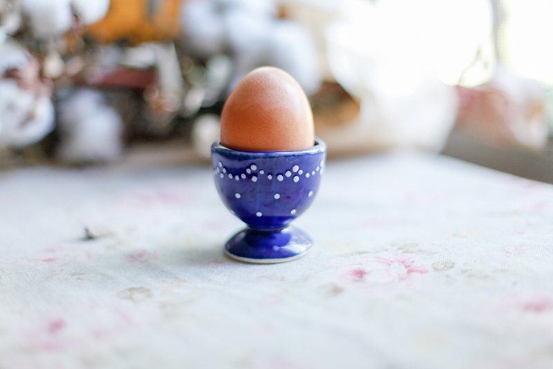 【好日恋物】德国 vintage 来颗水煮蛋吧!手绘传统蛋杯/摆饰/深蓝 - 摆饰 - 陶 