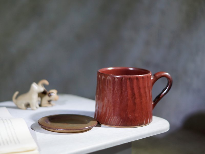 铁红跳刀山形杯-约330ml,茶杯,马克杯,水杯,咖啡杯,杯盖 - 咖啡杯/马克杯 - 陶 多色