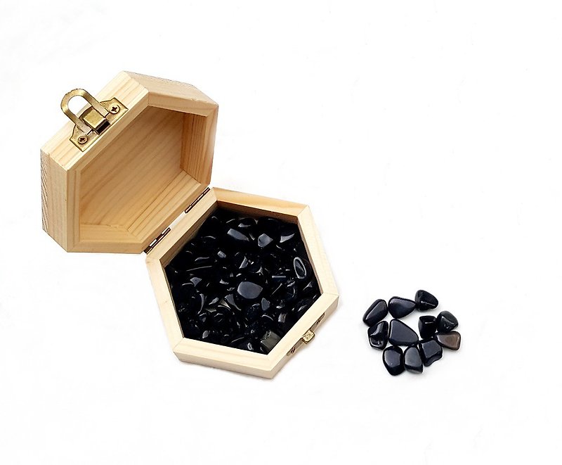 天然大颗粒黑曜石消磁石-净化充电消磁天然NG微瑕松木盒套组 - 其他 - 水晶 黑色