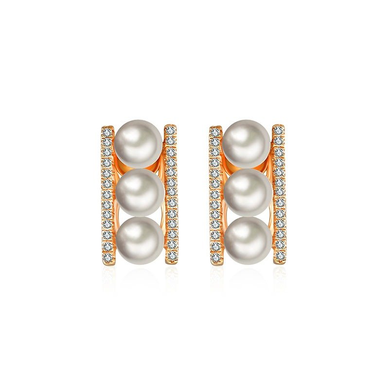 18k线形排列珍珠钻石耳环 - 耳环/耳夹 - 其他金属 橘色