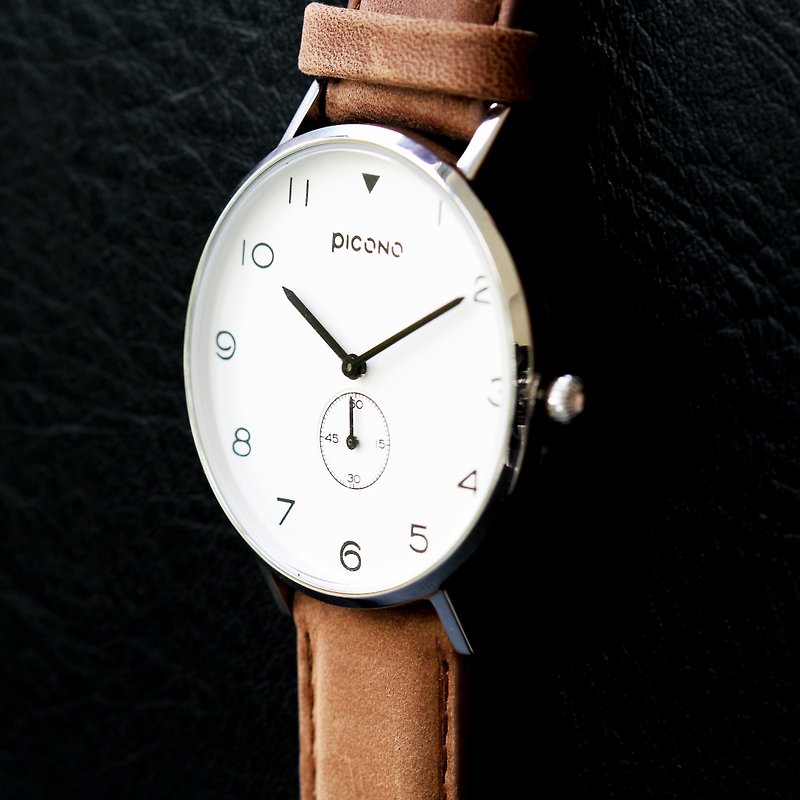 【PICONO】SPY S 系列 真皮表带手表 / YS-7201 - 男表/中性表 - 不锈钢 白色