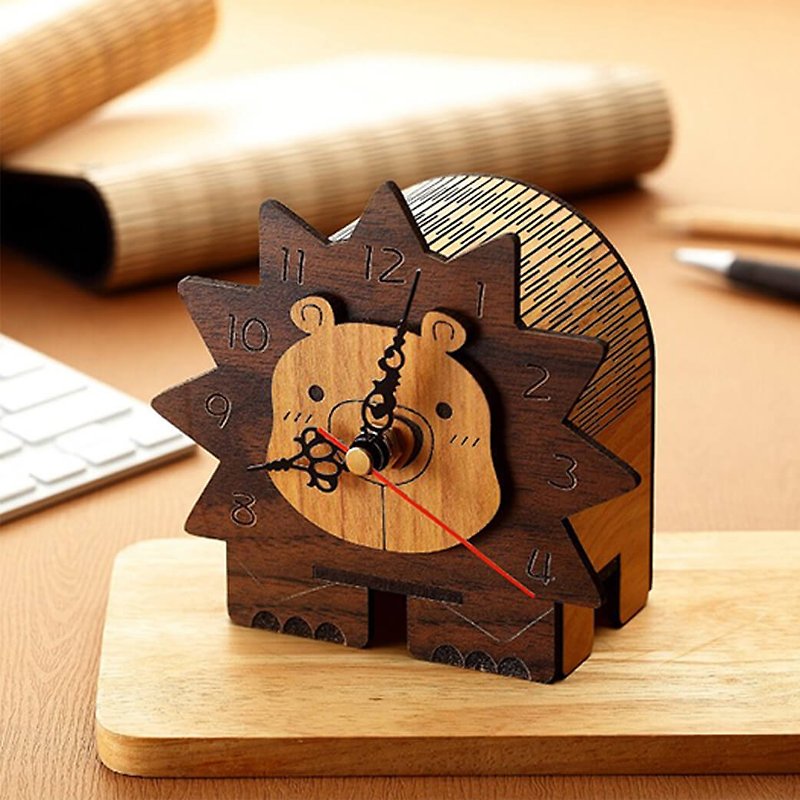 【教师节礼物】木雕造型时钟-小狮子 - 时钟/闹钟 - 木头 咖啡色