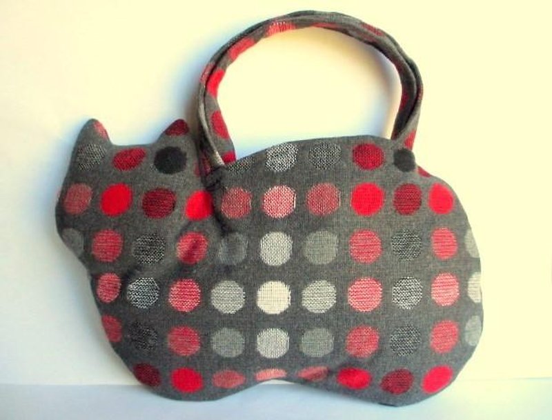 ウール猫のバッグ＊カラフルドット レッド - 手提包/手提袋 - 棉．麻 灰色