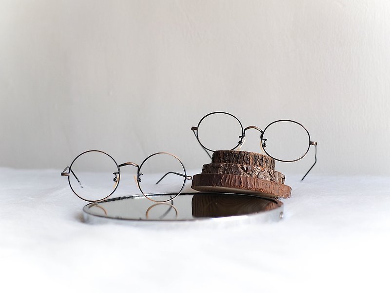 河水山 - 神奈川仿旧渐层茶褐 流线雕花镜正椭圆框眼镜 / glasses - 眼镜/眼镜框 - 其他金属 咖啡色