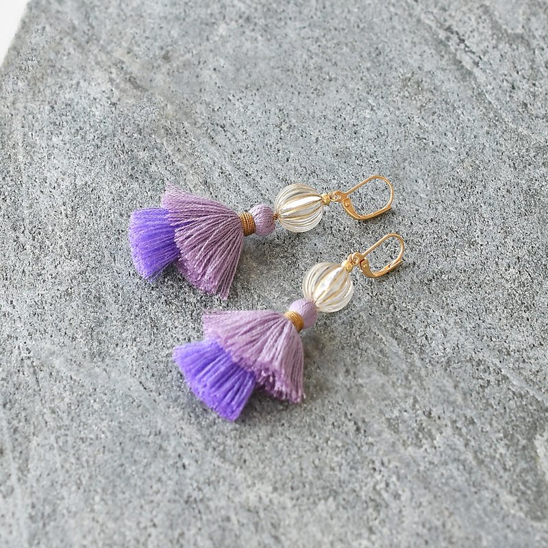 イヤリング/Double tassel earrings /Hydrangea purple - 耳环/耳夹 - 其他材质 紫色