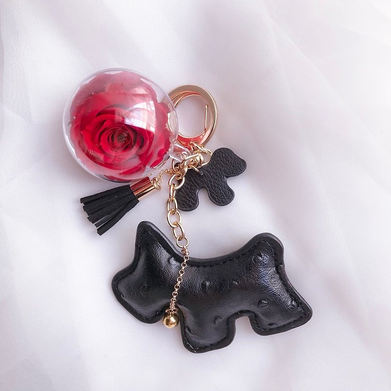 狗狗永生花吊饰 黑色钥匙圈 情人节礼物 新年礼物 - 钥匙链/钥匙包 - 植物．花 黑色