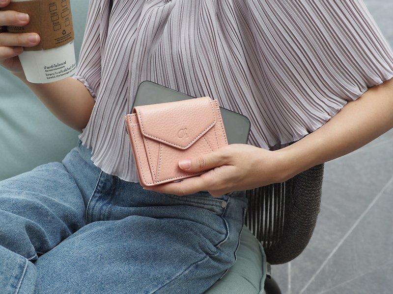 Daily (Nude) : Mini wallet, short wallet, cow leather, Nude pink - 皮夹/钱包 - 真皮 粉红色