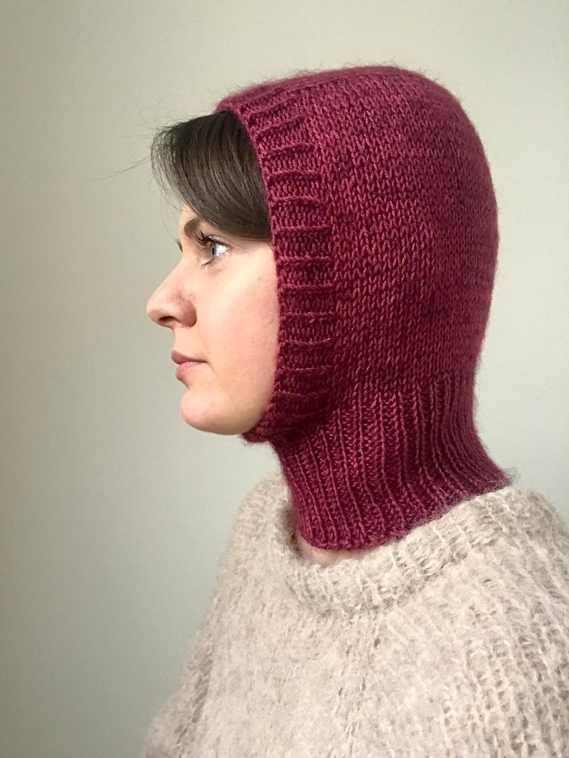Cashmere merino wool hand knitted balaclava - 帽子 - 羊毛 红色